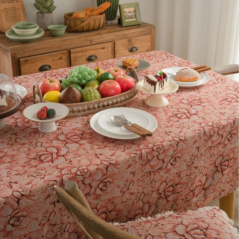 Mantel Jacquard Floral Vintage Americano Cubierta De Mesa De Comedor Rectangular Gruesa Con Borlas Para Cocina Hogar