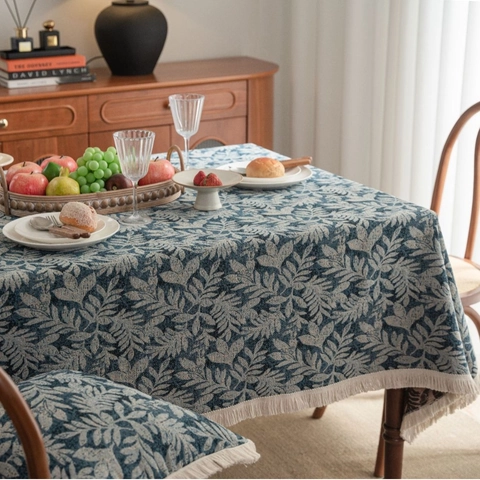 Amerikanischer Vintage Jacquard Pflanzenblatt Tischdecke Verdicktes Mischgewebe Tischbezug Mit Quastenfransen Haus Esszimmer Dekor