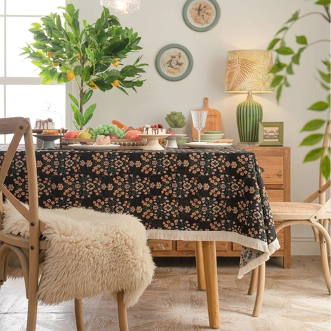 American Style Jacquard Blended Floral Tablecloth Thick Rectangular Dining Table Cover With Tassels Dustproof Home Decor