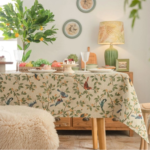 Amerikanische Pastoral Stil Jacquard Tischdecke Dicke Mischgewebe Blumen Vögel Rechteckige Esstisch Abdeckung Home Decor