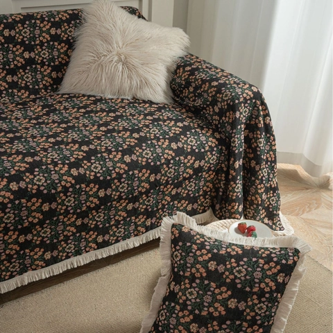 Funda de Sofá Jacquard Vintage Floral Manta con Borlas Gruesa Protector Antiarañazos Para Sala de Estar Decoración Muebles