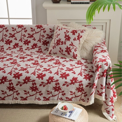 Copridivano Vintage Jacquard Floreale Telo Arredo Con Nappine In Misto Cotone Protezione Mobili Per Soggiorno