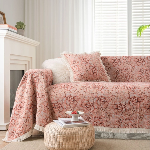 Vintage Jacquard Bloem Sofa Handdoek Dikke Katoenmix Woondeken Met Kwastjes Anti-Kattenkrab Bankhoes Voor Huisdecoratie