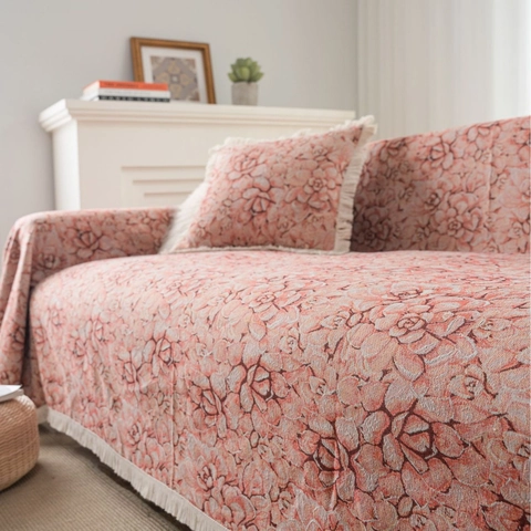 Vintage Jacquard Bloem Sofa Handdoek Dikke Katoenmix Woondeken Met Kwastjes Anti-Kattenkrab Bankhoes Voor Huisdecoratie
