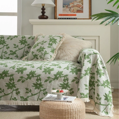 Funda de Sofá Jacquard Vintage Floral Con Borlas Gruesa Protector de Muebles Antiarañazos Gato Manta Para Sala de Estar Decoración Hogar