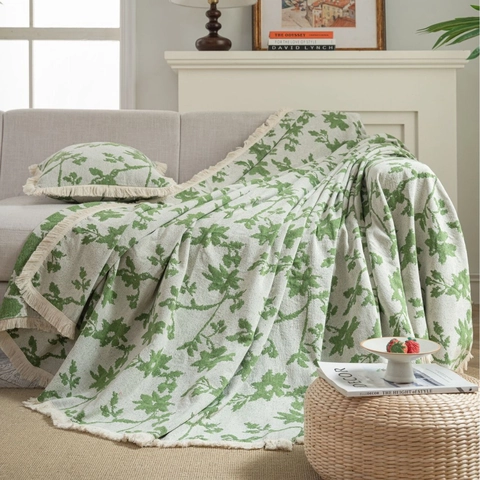 Funda de Sofá Jacquard Vintage Floral Con Borlas Gruesa Protector de Muebles Antiarañazos Gato Manta Para Sala de Estar Decoración Hogar