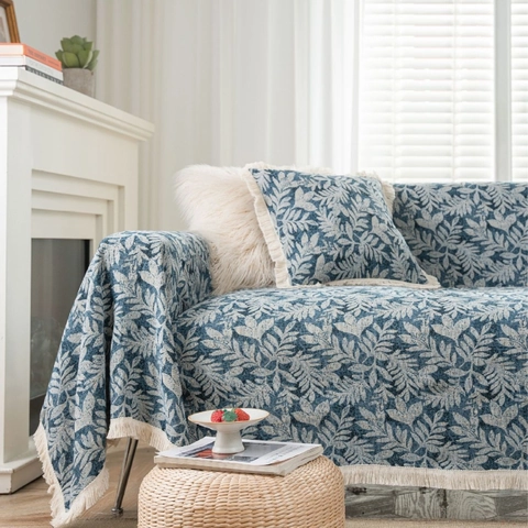 Vintage Jacquard Sofa Cover Botanical Floral Throw Blanket Thick Woven Tapestry With Tassels Protective Sofa Towel For Living Room Home Decor