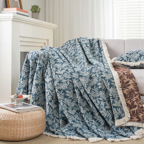 Vintage Jacquard Sofa Cover Botanical Floral Throw Blanket Thick Woven Tapestry With Tassels Protective Sofa Towel For Living Room Home Decor