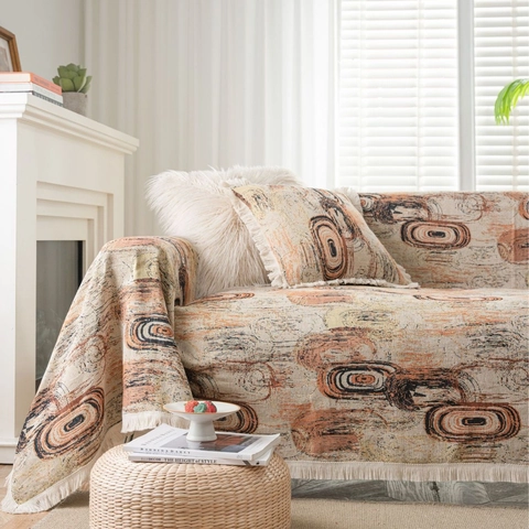 Amerikanische Retro Jacquard Sofaüberwurf Decke Dicke Polyester Geometrische Blumenmuster Staubdicht Couch Bezug Mit Quasten Heimdekor