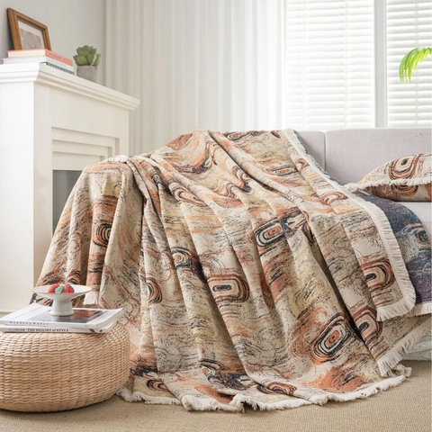 Amerikanische Retro Jacquard Sofaüberwurf Decke Dicke Polyester Geometrische Blumenmuster Staubdicht Couch Bezug Mit Quasten Heimdekor