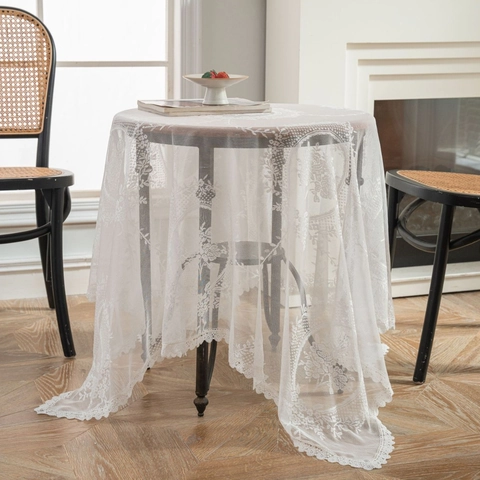 Nappe en Dentelle Blanche Moderne Elégante Florale Jacquard Couverture de Table Bord Festonné Pour Salle à Manger Maison
