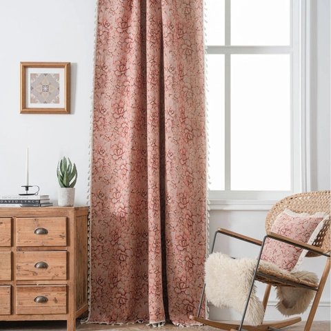 Amerikaanse Vintage Jacquard Bloemen Gordijn Met Kwastjes Boheems Katoenmix Semi Verduisterende Gordijnen Voor Woonkamer Slaapkamer