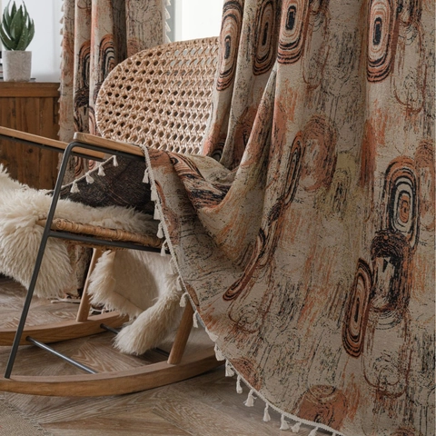 Bohemian Jacquard Door Curtain Polycotton Tassel Fringe Semi Blackout Geometric Pattern Kitchen Balcony American Style Decor