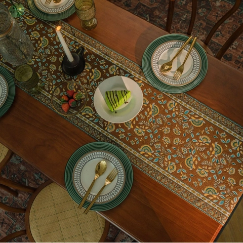American Style Jacquard Table Runner With Tassels Floral Vine Pattern For Dining Table Wedding Party TV Cabinet Decoration