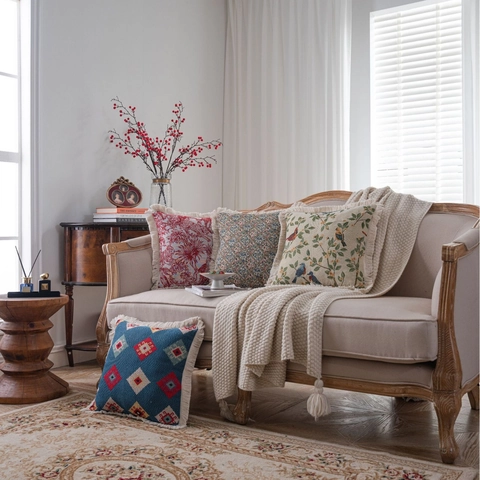 Vintage Amerikanischer Stil Jacquard Blumen Kissenbezug Mit Quasten Polyester Quadratischer Wurfkissenbezug Für Sofa Wohnzimmer Deko