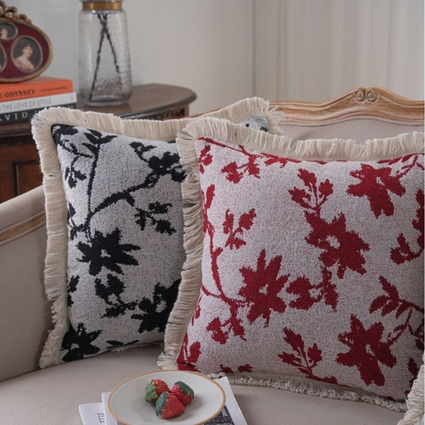 Fodera per Cuscino Jacquard Floreale Vintage in Stile Americano Con Bordo a Nappe Federa Decorativa per Divano Soggiorno