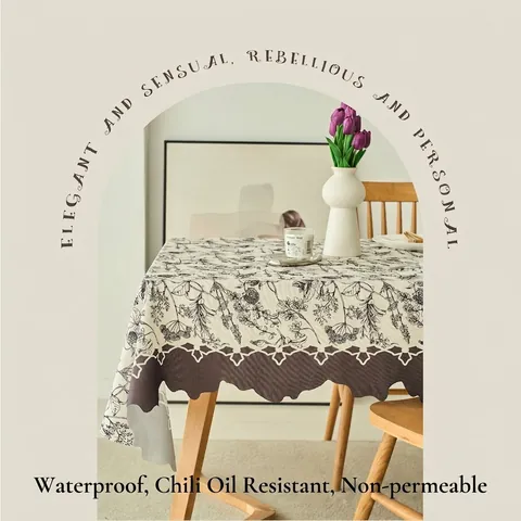 Franse Crème Stijl Rechthoekig Tafelkleed Waterdicht Oliebestendig Schulpkant Polyester Bloemenprint Eettafel Kleed