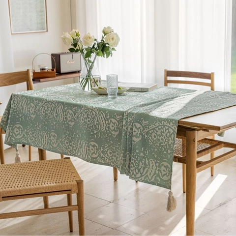 American Country Jacquard Tassel Tablecloth Polyester Cotton Blend Rectangular Dustproof Table Cover For Dining Kitchen Home Decor