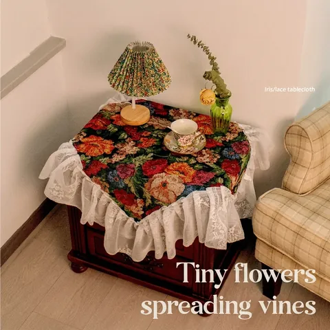 Vintage Jacquard Lis Bloemen Vogels Tafelkleed Dikke Mix Stof Tafelkleed Met Elegante Witte Kant Roesjes Rand Voor Eetkamer Keuken Huis Decoratie