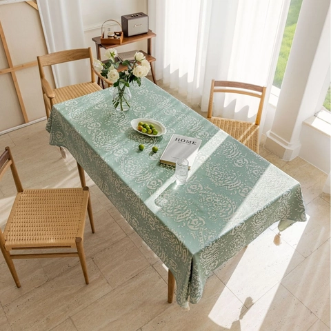 American Country Jacquard Tassel Tablecloth Polyester Cotton Blend Rectangular Dustproof Table Cover For Dining Kitchen Home Decor