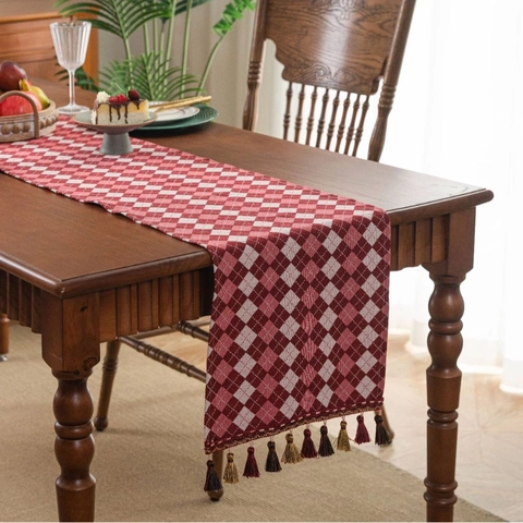 Runner da Tavolo Jacquard Retro Americano Con Nappe Vintage a Quadri Floreale Geometrico Decorazione per Matrimonio Banchetto Sala da Pranzo Casa