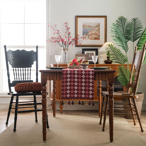 Runner da Tavolo Jacquard Retro Americano Con Nappe Vintage a Quadri Floreale Geometrico Decorazione per Matrimonio Banchetto Sala da Pranzo Casa