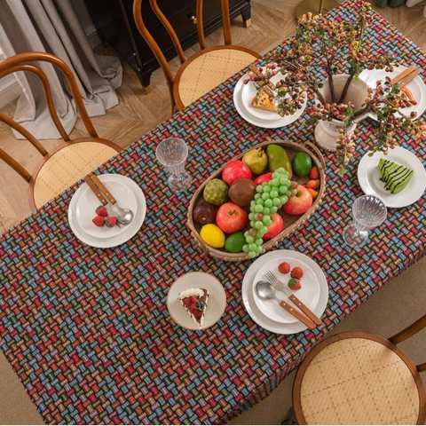 Mantel Jacquard Vintage Colorido Geométrico Floral Rectangular Para Mesa De Comedor Mesa De Centro Decoración Hogar