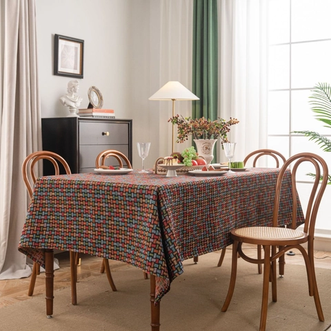 Mantel Jacquard Vintage Colorido Geométrico Floral Rectangular Para Mesa De Comedor Mesa De Centro Decoración Hogar