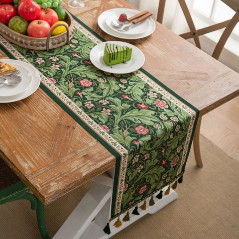 Retro Jacquard Bloem Tafelloper Vintage Botanisch Patroon Kwastjes Decoratieve Eettafel Cover Woonkamer Home Decor