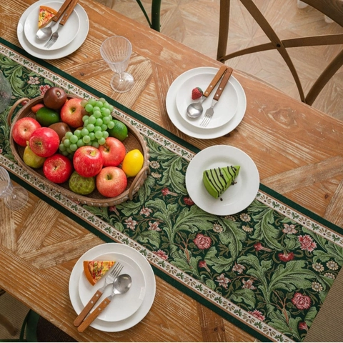 Retro Jacquard Bloem Tafelloper Vintage Botanisch Patroon Kwastjes Decoratieve Eettafel Cover Woonkamer Home Decor