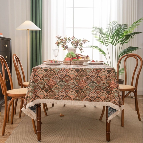 Vintage Böhmisch Jacquard Tischdecke Baumwollmischung Rechteckige Tischdecke Mit Quasten Für Esszimmer Küche Wohnkultur