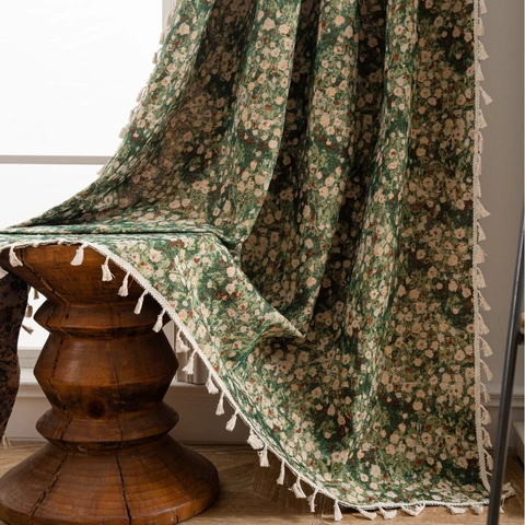 French Vintage Floral Jacquard Curtain Thickened Semi Blackout Window Treatment With Tassels For Living Room Bedroom Decor