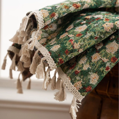 French Vintage Floral Jacquard Curtain Thickened Semi Blackout Window Treatment With Tassels For Living Room Bedroom Decor