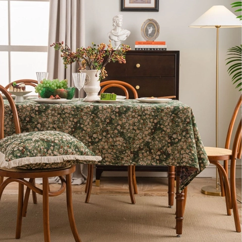 Mantel Jacquard Floral Vintage Mezcla Algodón Poliéster Engrosado Cubierta Escritorio Rectangular Con Borla Para Comedor
