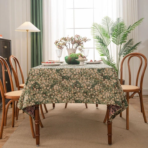 Mantel Jacquard Floral Vintage Mezcla Algodón Poliéster Engrosado Cubierta Escritorio Rectangular Con Borla Para Comedor