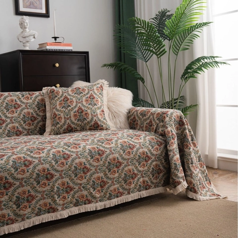 Copridivano Vintage Europeo Jacquard Con Nappine Misto Cotone Poliestere Coperta Protettiva Per Mobili Floreale Per Soggiorno Decorazione