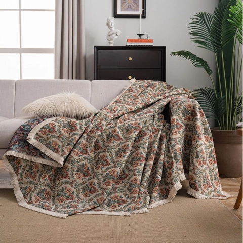 Copridivano Vintage Europeo Jacquard Con Nappine Misto Cotone Poliestere Coperta Protettiva Per Mobili Floreale Per Soggiorno Decorazione