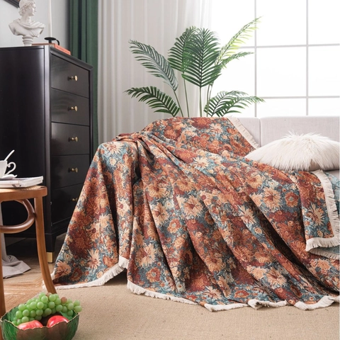 Fodera per Divano Vintage in Jacquard Floreale Con Nappe Asciugamano per Divano Universale Coperta per Arredamento Soggiorno