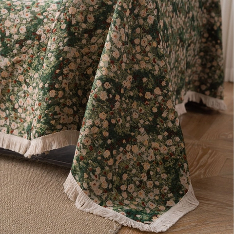 Funda de Sofá Jacquard Floral Retro Japonés Manta Tejida Gruesa Con Borlas Blancas Para Sala de Estar Decoración Hogar
