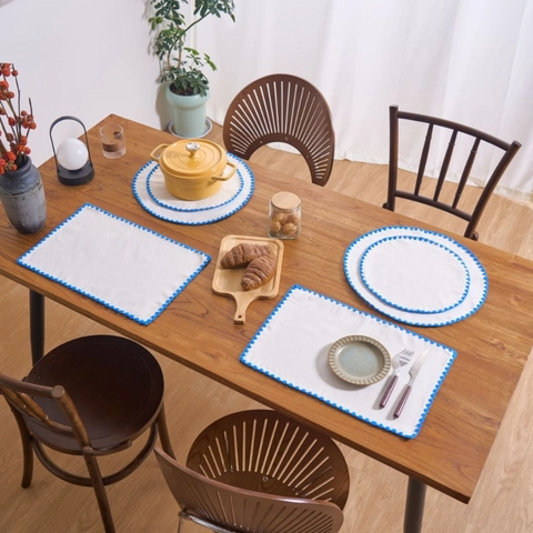 Besticktes Platzset Baumwolle Leinen Bogenkante Modern Hitzebeständige Tischmatte Für Esszimmer Küche Zuhause Dekoration