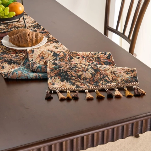 Camino de Mesa Jacquard Vintage Americano Con Borlas Patrón Flor Pintura Al Óleo Tela Algodón Poliéster Decoración Mesa