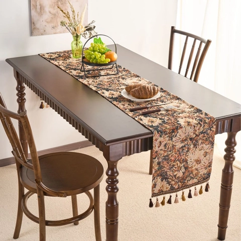 Camino de Mesa Jacquard Vintage Americano Con Borlas Patrón Flor Pintura Al Óleo Tela Algodón Poliéster Decoración Mesa