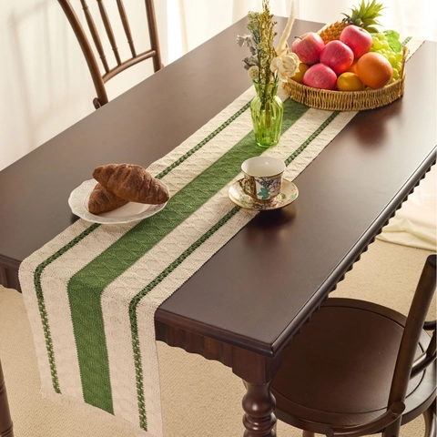 Camino de Mesa Tejido a Rayas Boho Con Borlas Mezcla de Algodón y Poliéster Estilo Nórdico Minimalista Camino para Cocina