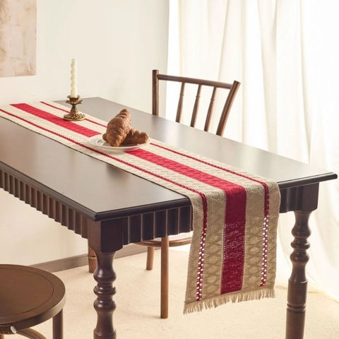 Vintage Striped Cotton Polyester Table Runner With Tassels Boho Woven Jacquard Table Flag For Dining Room Wedding Party Home Decor