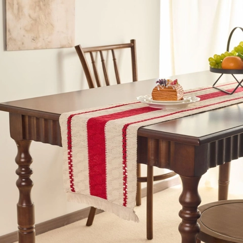 Vintage Striped Cotton Polyester Table Runner With Tassels Boho Woven Jacquard Table Flag For Dining Room Wedding Party Home Decor