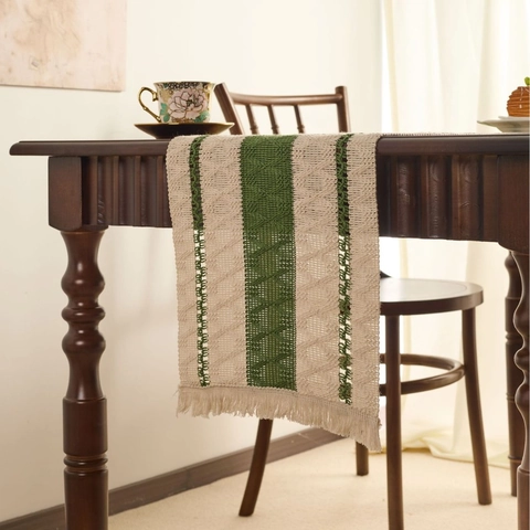 Camino de Mesa Tejido a Rayas Boho Con Borlas Mezcla de Algodón y Poliéster Estilo Nórdico Minimalista Camino para Cocina