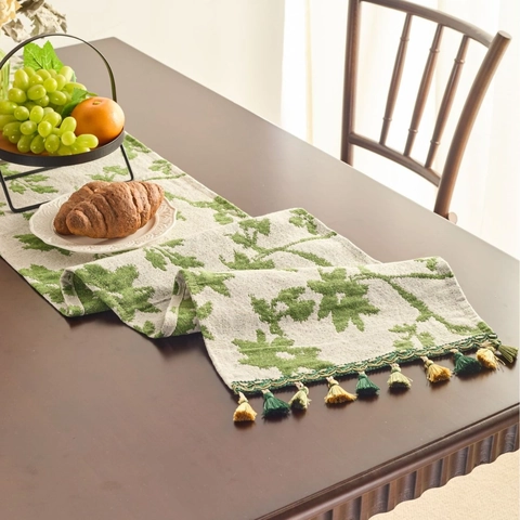 Vintage Amerikaanse Stijl Jacquard Tafel Runner Met Kwastjes Bloemen Geometrisch Patroon Polyester Katoen Tafeldecoratie Voor Eetkamer Feest