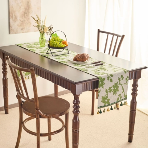 Vintage Amerikaanse Stijl Jacquard Tafel Runner Met Kwastjes Bloemen Geometrisch Patroon Polyester Katoen Tafeldecoratie Voor Eetkamer Feest
