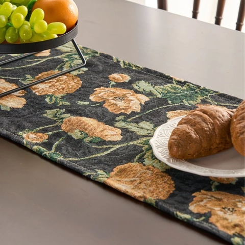 Amerikaanse Retro Jacquard Tafelrunner Met Kwastjes Botanisch Bloemenpatroon Dik Polyester Katoen Eettafel Decoratie