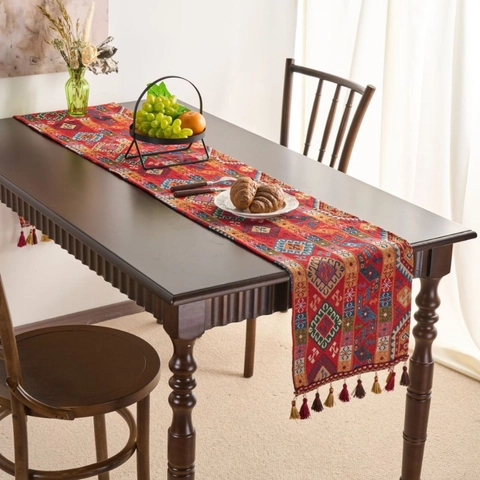 Boheems Etnisch Stijl Tischläufer Jacquard Katoen Polyester Mix Tafelvlag Met Kwastjes Geometrisch Bloemen Ontwerp Voor Thuis Dineren Feest Decor